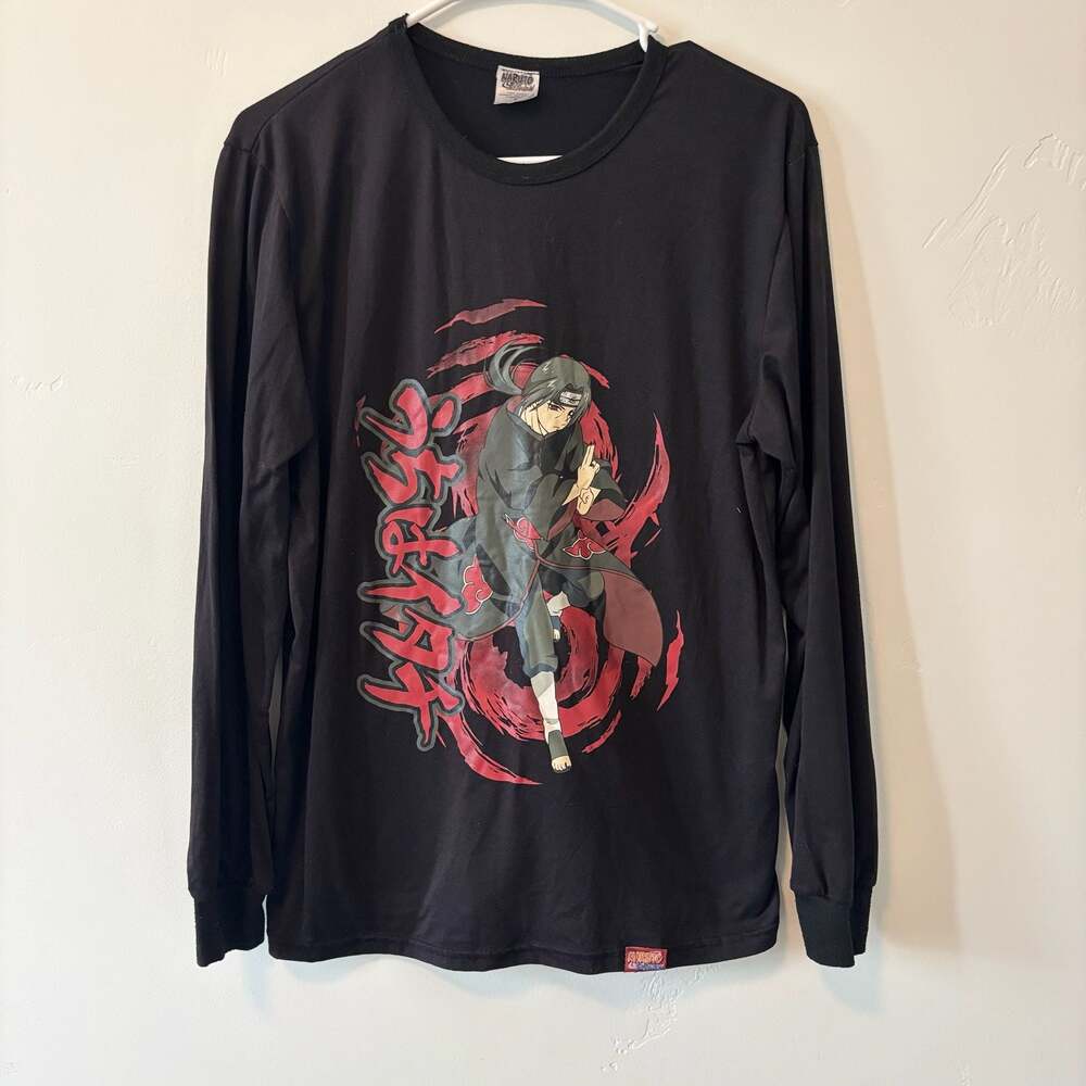 Naruto Shippuden Itachi Uchiha Black Long Sleeve Graphic T-Shirt Y2K